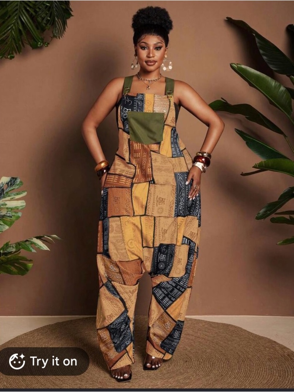 Casual Patchwork Jumpsuit in Mustard & Olive